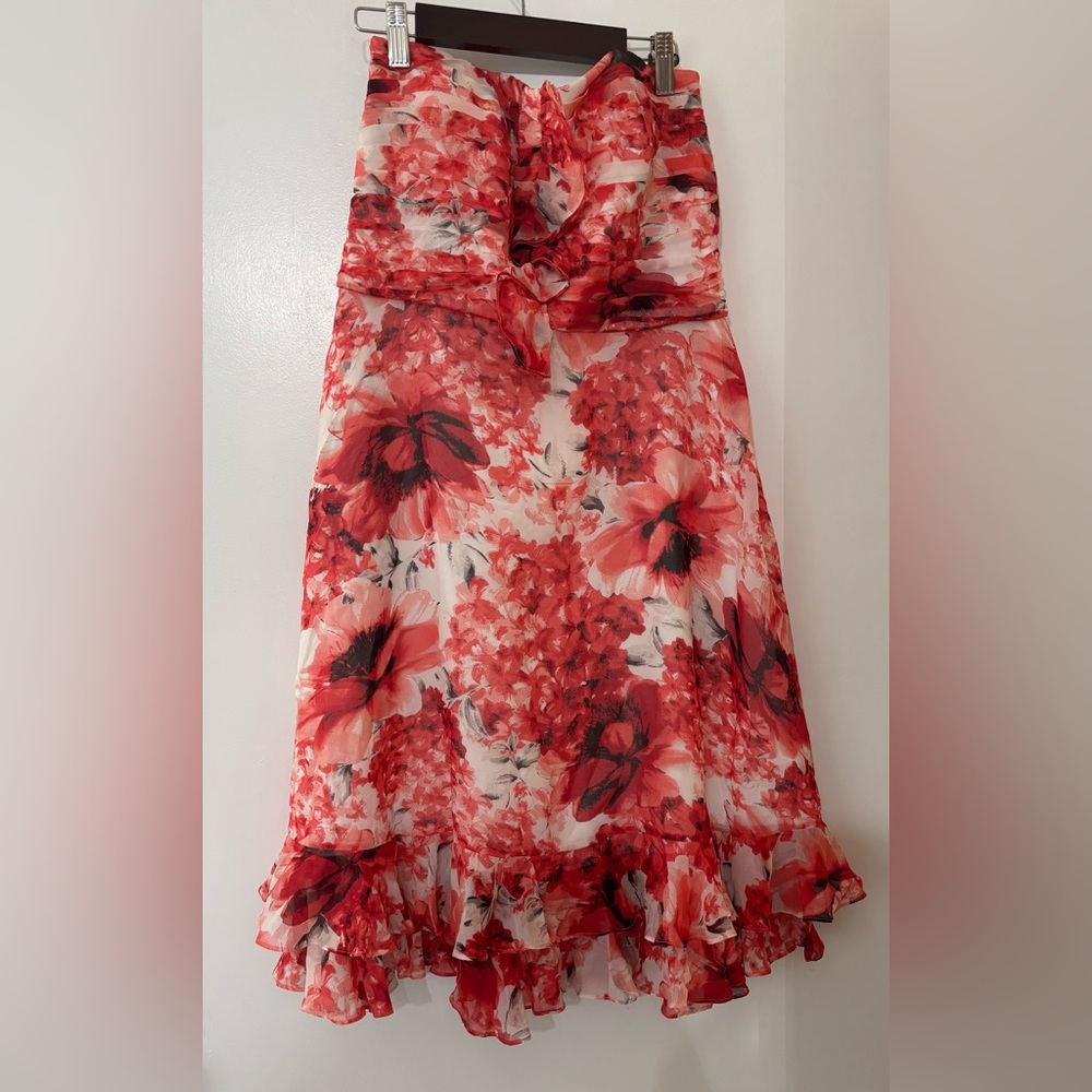 White House Black Market Women Strapless Silk Floral Print Dress Size 4